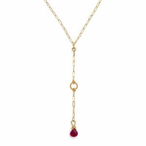 L1886 S925 Ruby Paperclip Lariat Necklace